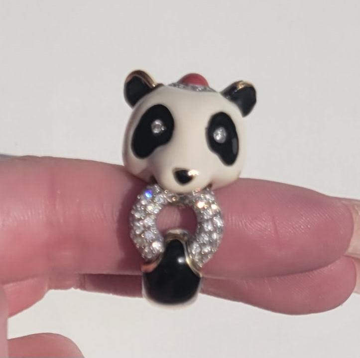 188-4 | 18k & Platinum David Webb Diamond Panda Bear Ring @1.01ct F-G/VVS-VS