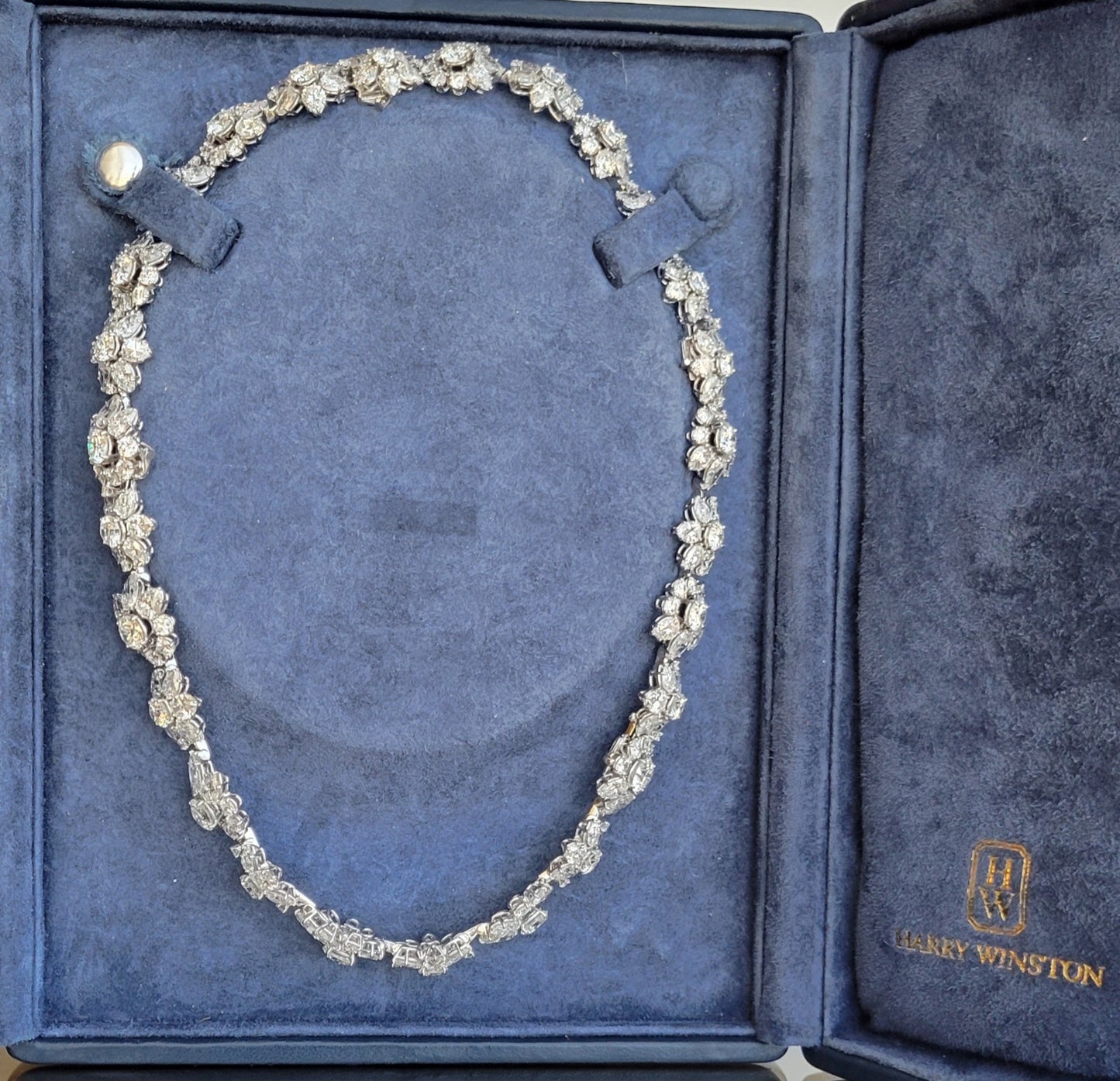 379-2 | Platinum Diamond Cluster @83.19ct Harry Winston Necklace in Original Box "1959"