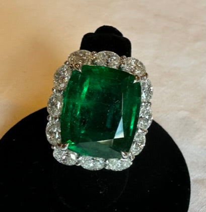 313-12 | C313-P258 PT Emerald @16.60ct and Diamond @3.68ct Ring w/ Certs