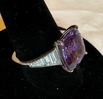 313-10 | PT Diamond @0.60ct and Purple Sapphire @4.78ct Ring