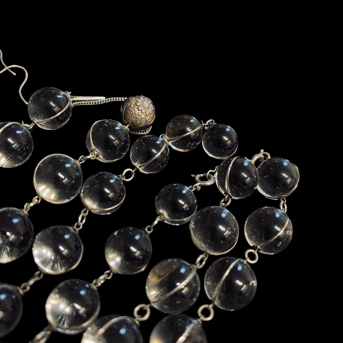 10-2 | Sterling Silver Vintage Rock Crystal Beads Suite Necklace Short Necklace Long Earrings Bracelet