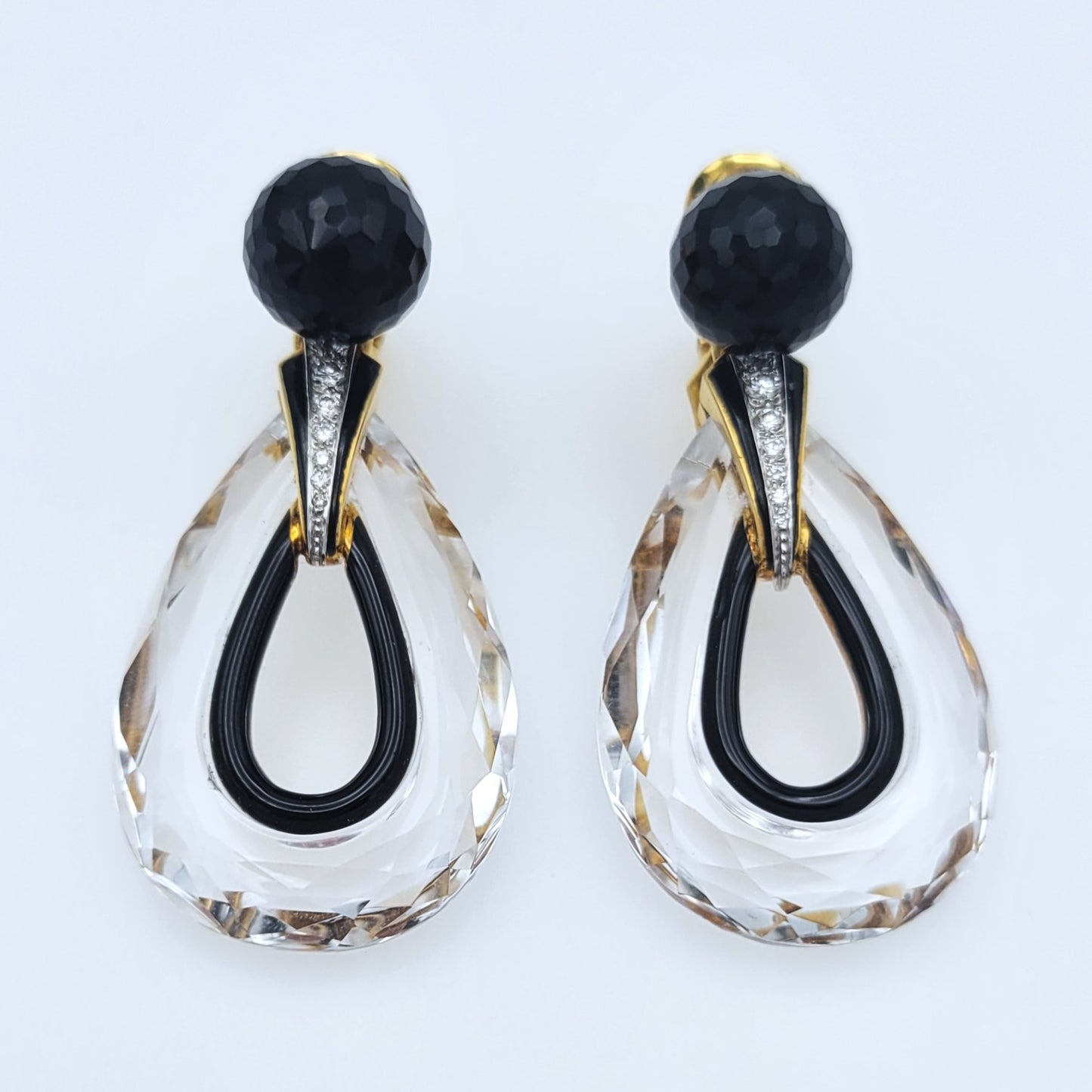 163-15 | 18ky and Platinum Black Enamel, Rock Crystal, & Diamond David Webb Drop Earring