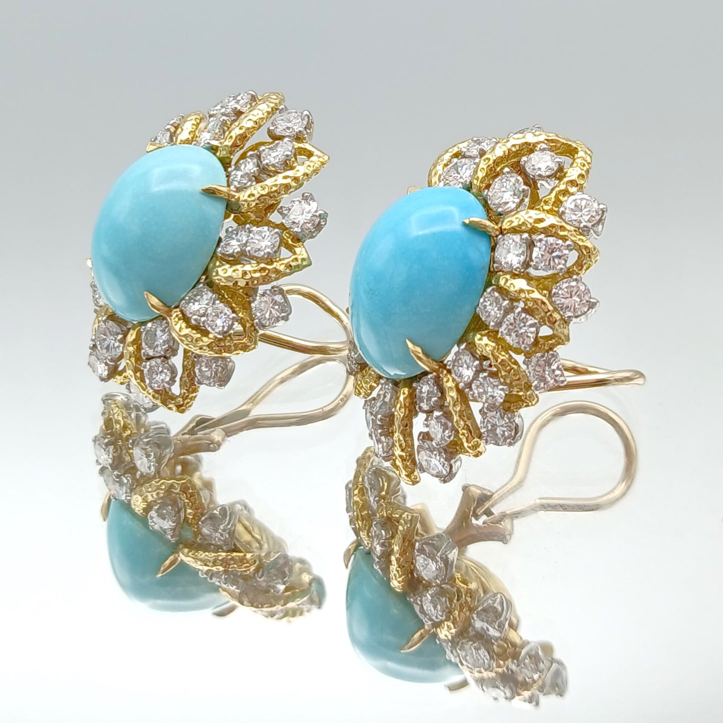 64-18 | 18ky and Platinum Cabochon Turquoise and Diamond: 4.4ct Earrings