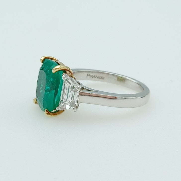 173-328 | Platinum and 18ky Columbian Emerald and Diamond Ring with Certs