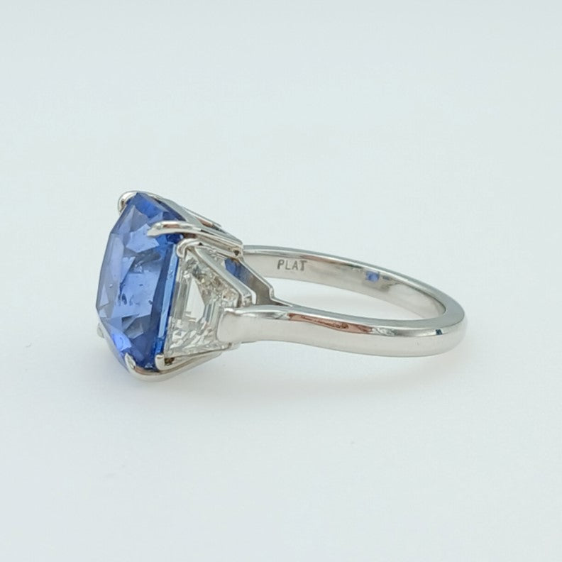 173-347 | Platinum No Heat Ceylon Octagon Sapphire and Trapezoid Diamond Ring