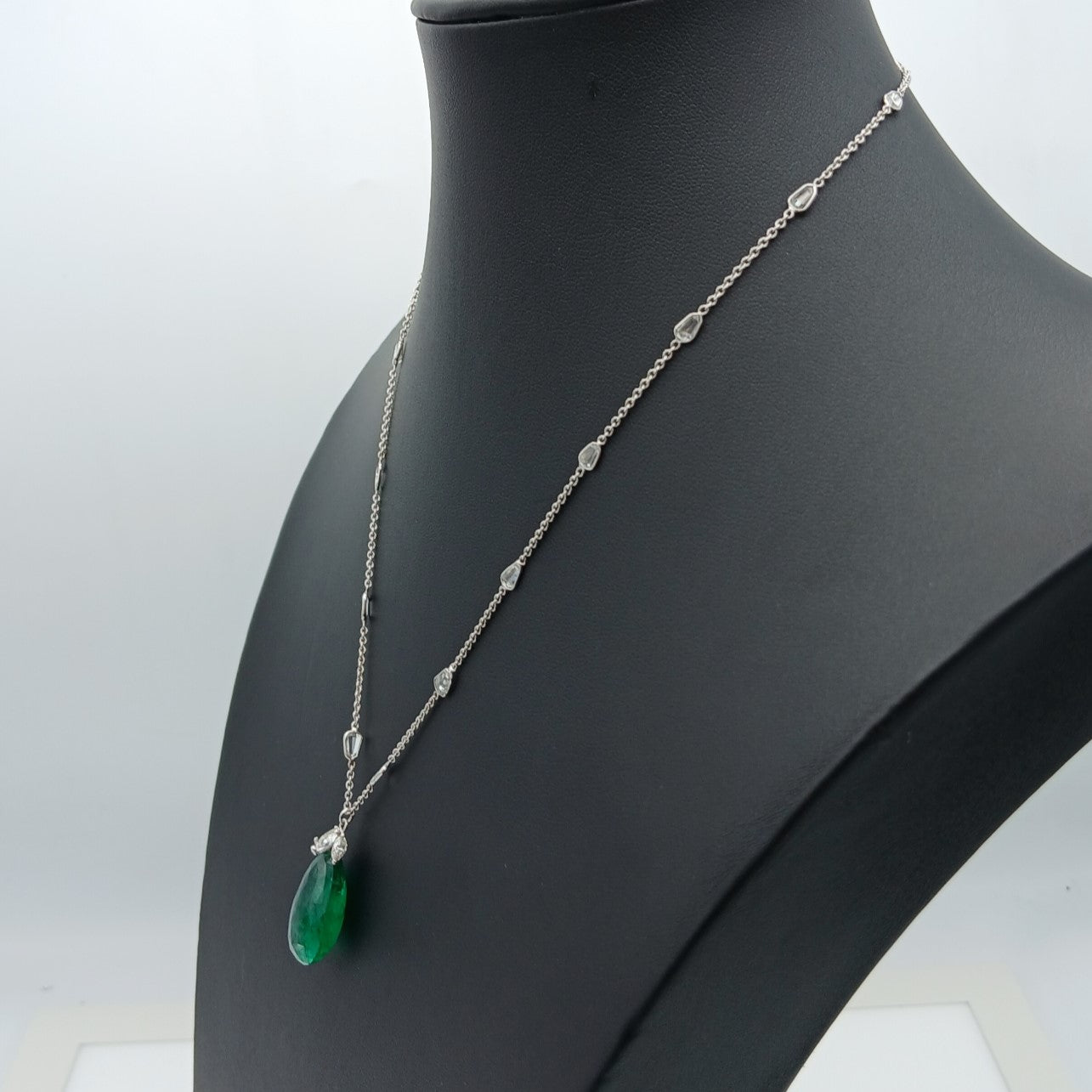 173-348 | 18kw Zambian Emerald Drop with Certs and Diamond Chain Necklace