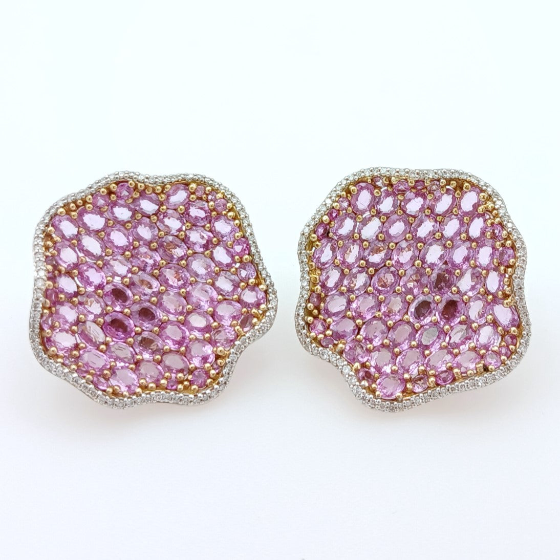 173-317 | 18kw/p Pink Sapphire and Diamond Wavy Earrings