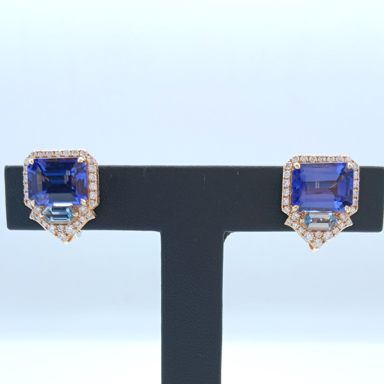 173-313 | 18kp EC Tanzanite, Aquamarine, and Diamond Small Earrings