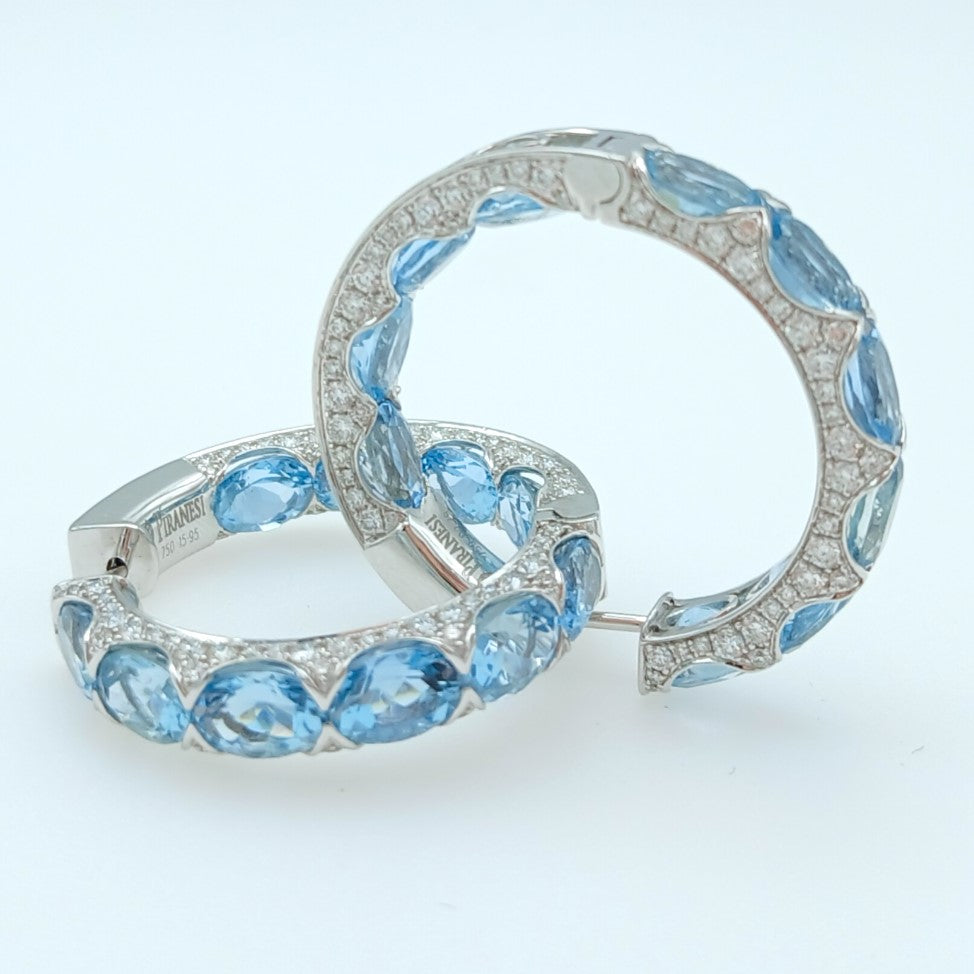 173-312 | 18kw Aquamarine and Diamond Hoop Earrings
