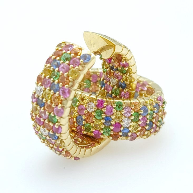 39-44 | 18ky Multi-colored Sapphire 11ct and Diamond 0.14ct Hoop Earrings