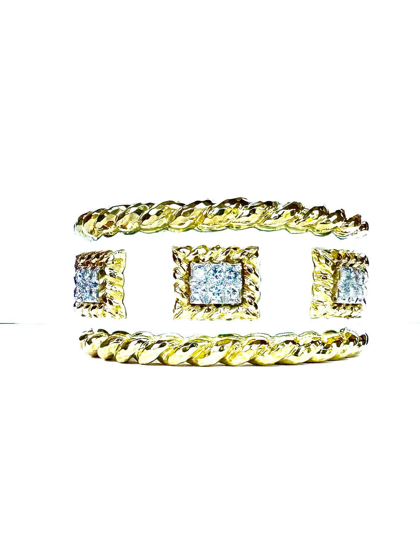 45-1 DIXEX | David Webb Diamond White Enamel Gold + Platinum Cuff Bracelet