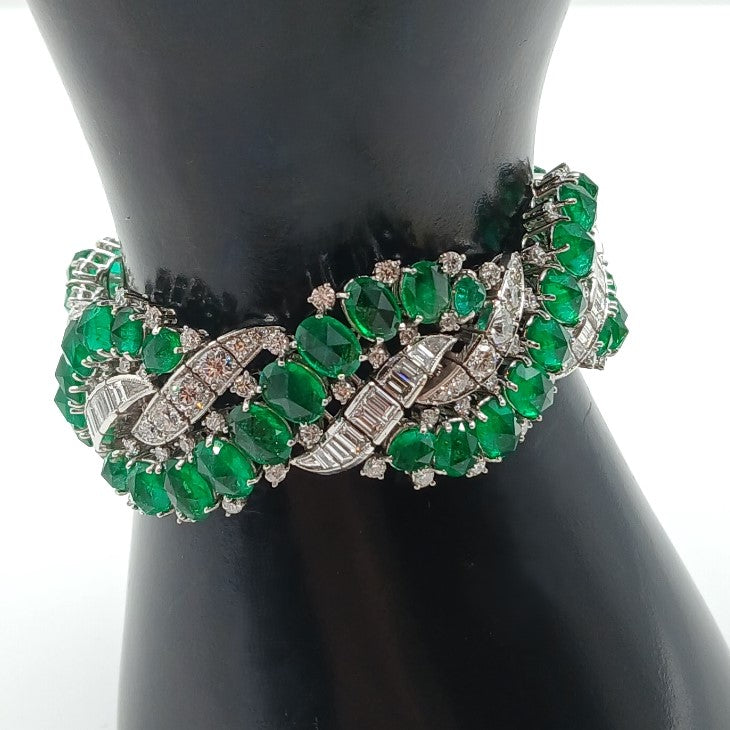 176-105 | Platinum Colombian Emerald at 31.92ct and Diamond at 11.96ct Bracelet