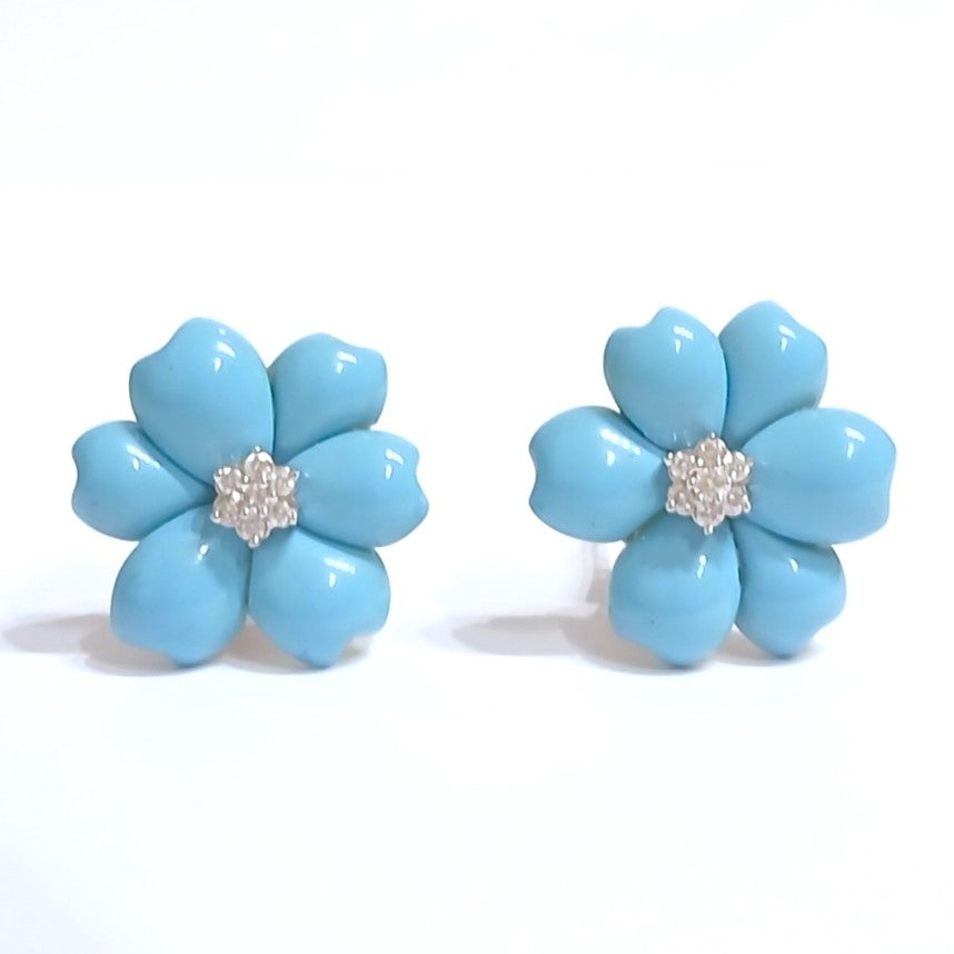 297-33 | 18kYG Turquoise Flower & Diamond Earclip D:0.45cts