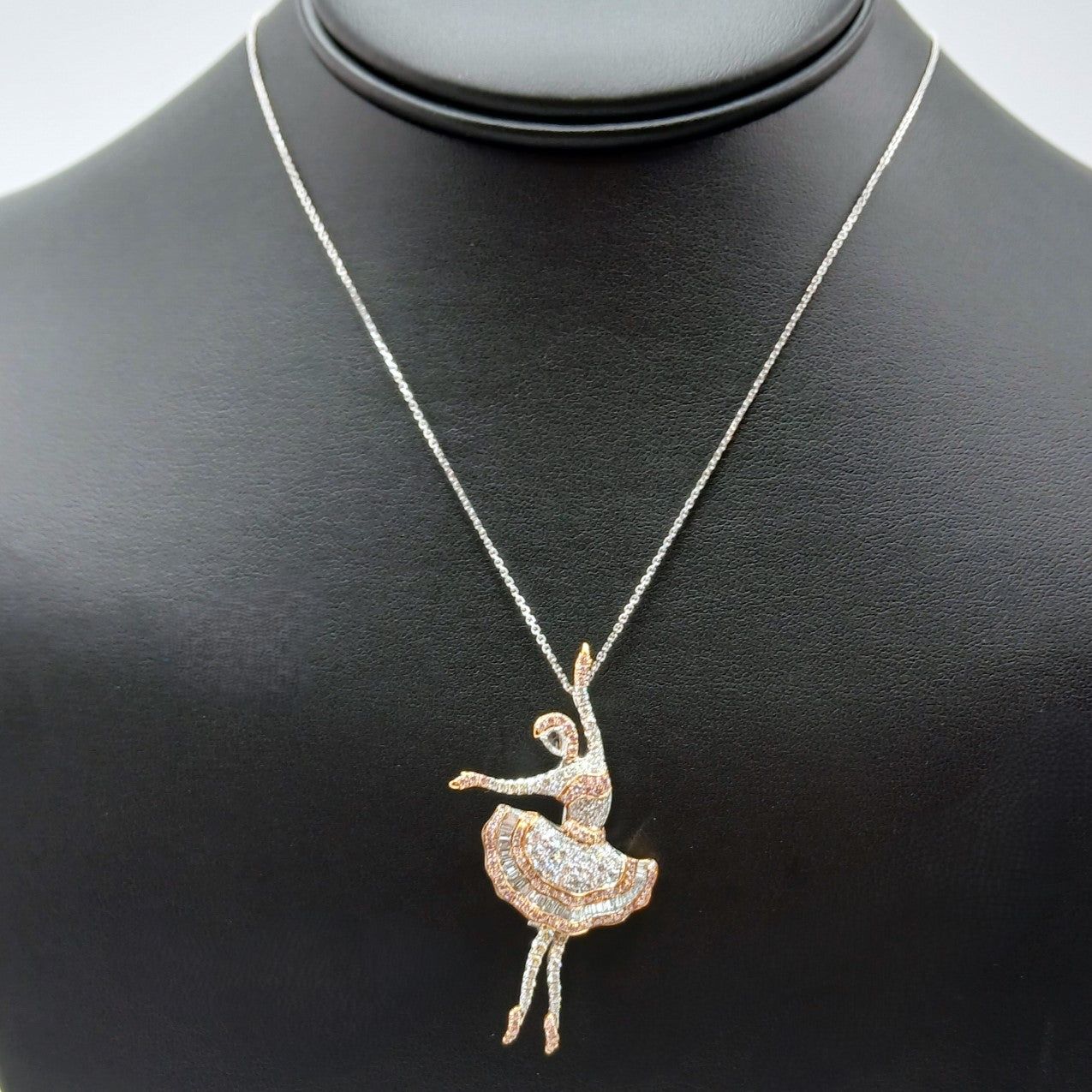 435-6 | Platinum and 18kw Pink Diamond 0.65ct and White Diamond at 1.57ct Ballerina Pendant