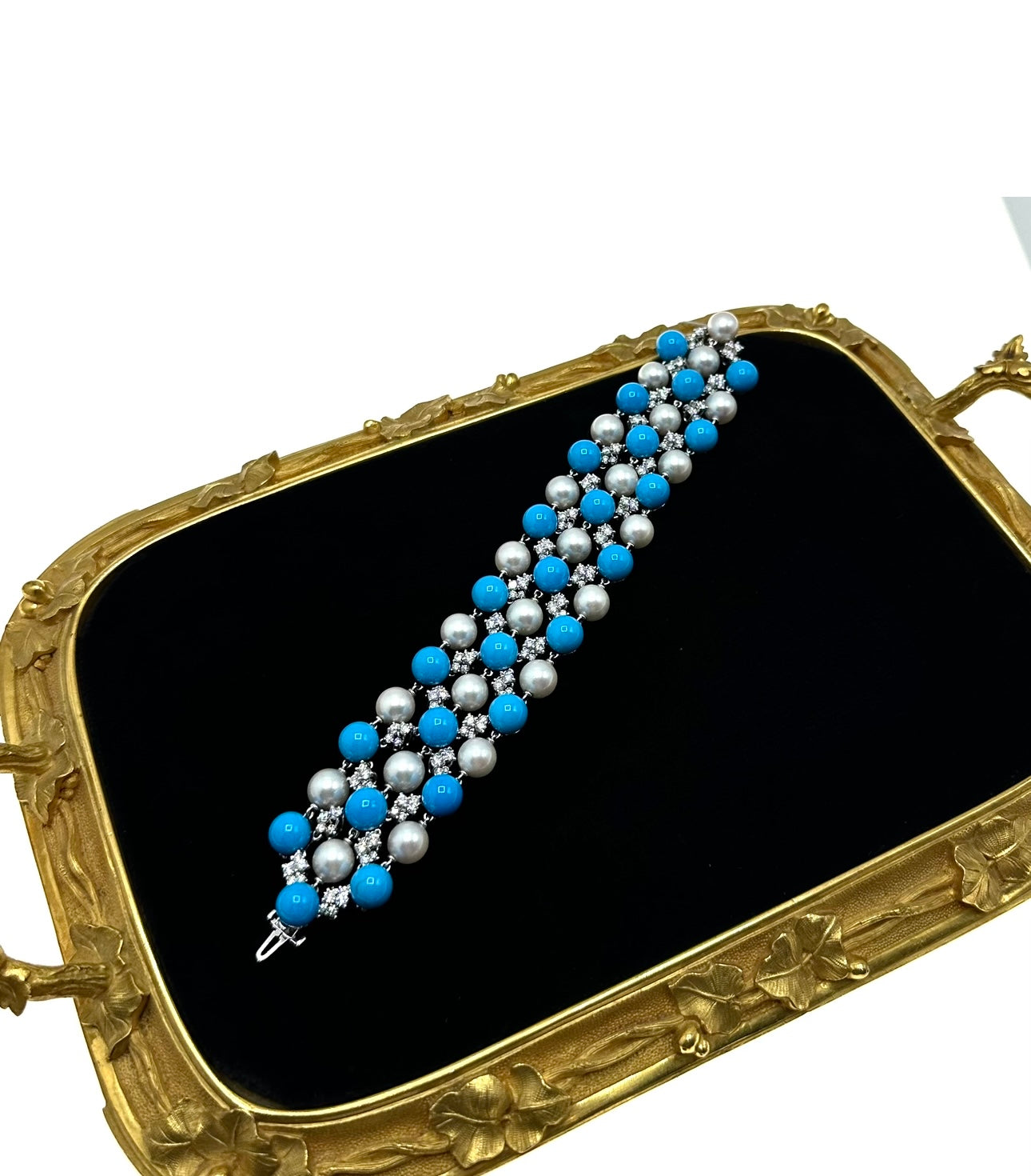102-1 ROIEX | 18KWG Turquoise, Pearl & Diamond Bracelet
