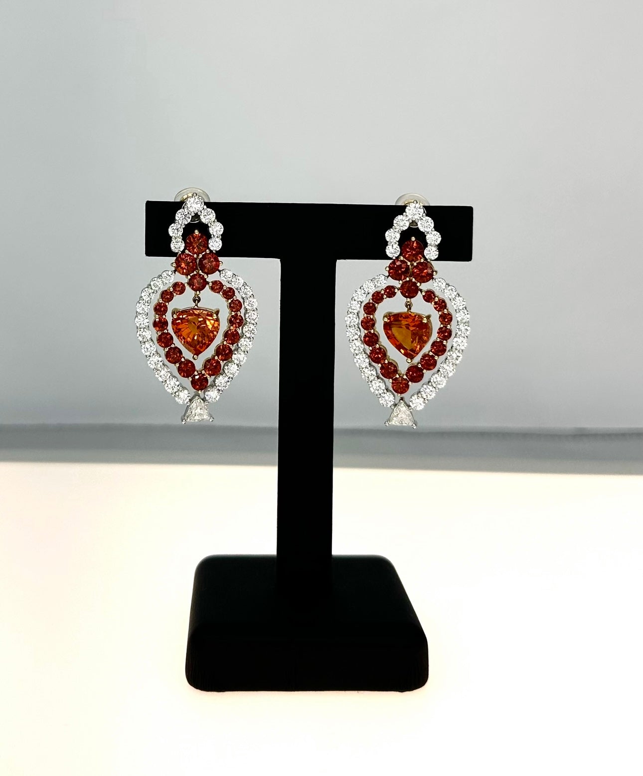 63-215 MBEXE | Mandarin Garnet & Diamond Earrings in Platinum and 18KT YG