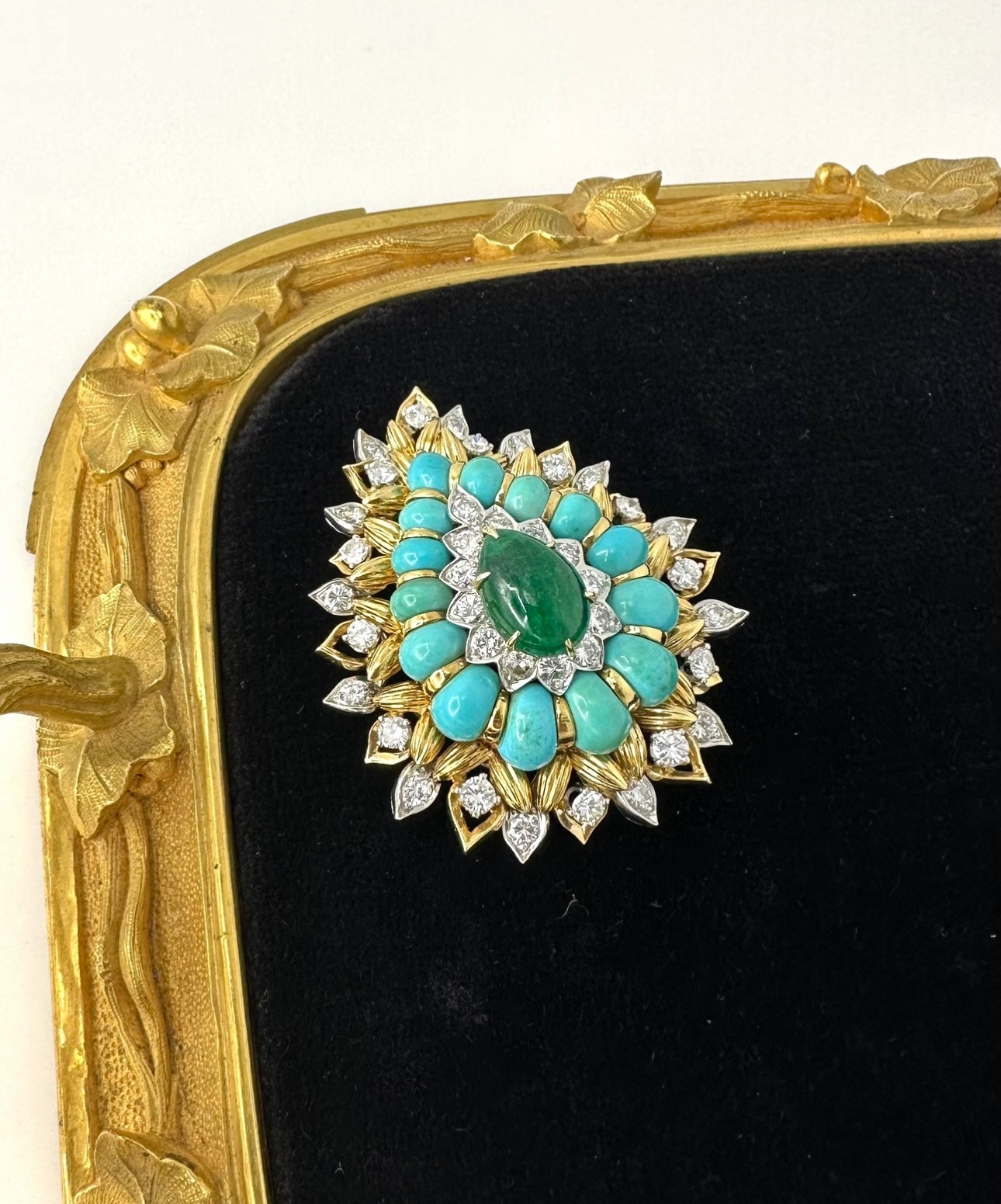64-30 BIEX | Paisley Turquoise and Emerald Brooch