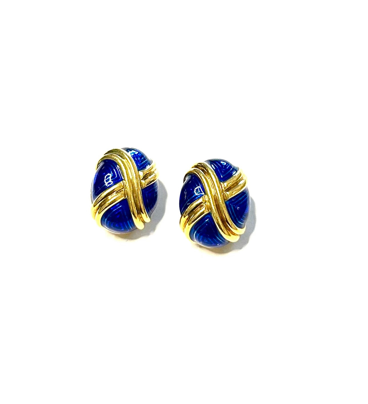 253-75 RIEX | 18KTYG Blue Enamel Dome Earring