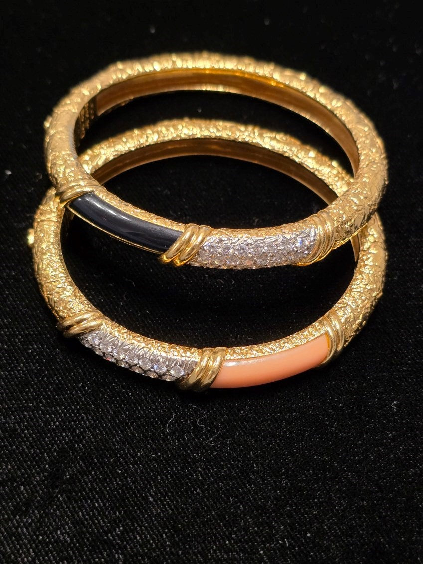 487-2 RAEXE | Pair of VCA 18KYG Bangles-Onyx & Coral and Diamonds