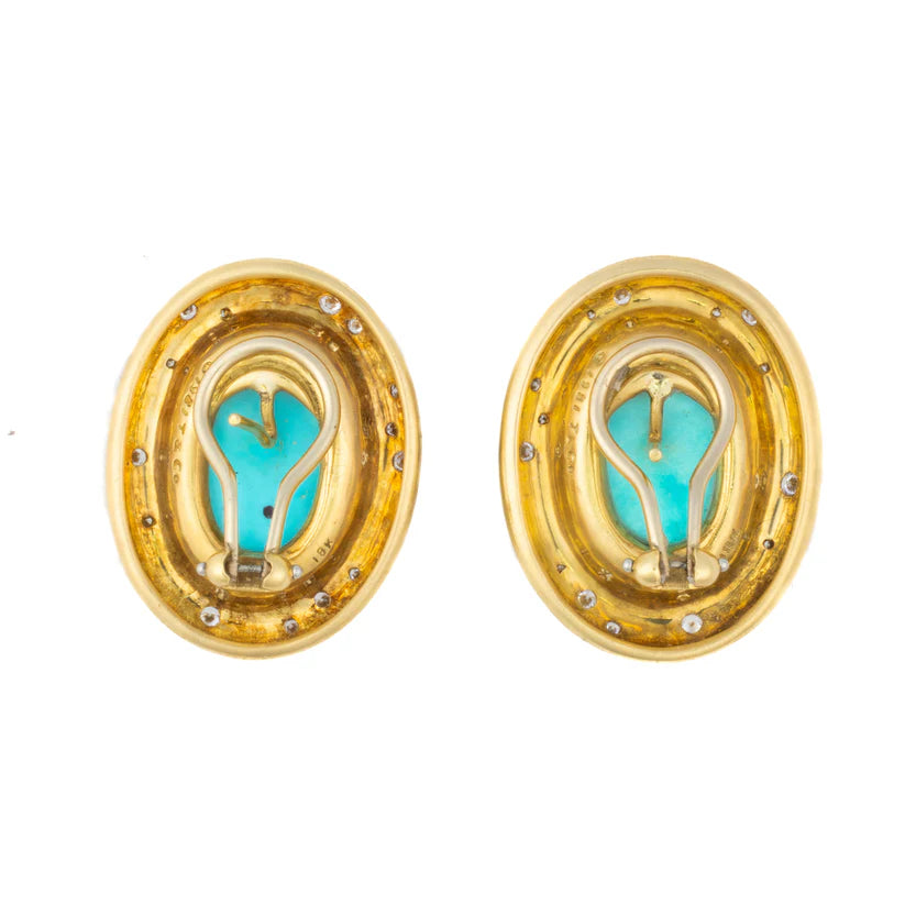 483-42 FEXEX | 18 K Angela Cummings Cummins Cummins, TiffanyCo. turquoise and diamond oval earrings
