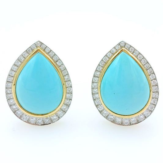 51-25 | 18ky and Platinum Cabochon Turquoise and Diamond 2.74ct G-H VS Earrings