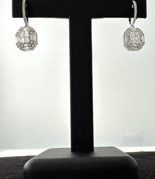 268-348 MOEX | Baguette and Round Diamond Hanging Earrings