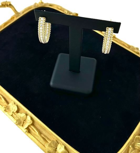 268-350 MEXE | Yellow Gold Diamond Bead Edge Hoops