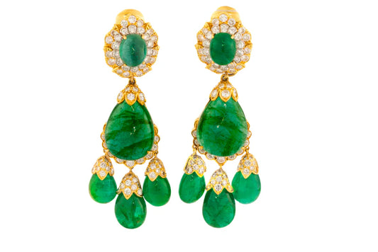 483-39 LEXEX | 18K  David Webb day and night cabochon emerald earrings
